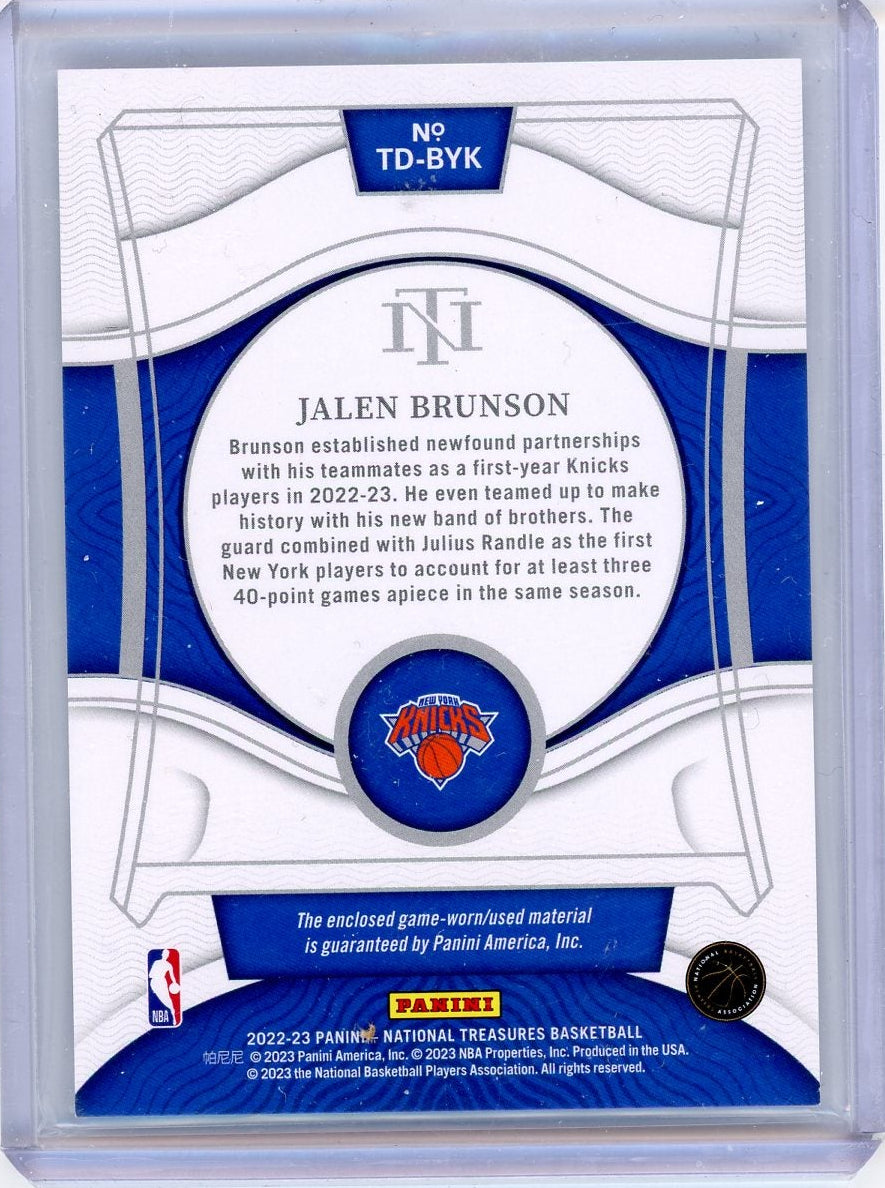 Jalen Brunson 2022-23 Panini National Treasures Treasured relic #'d 20/99