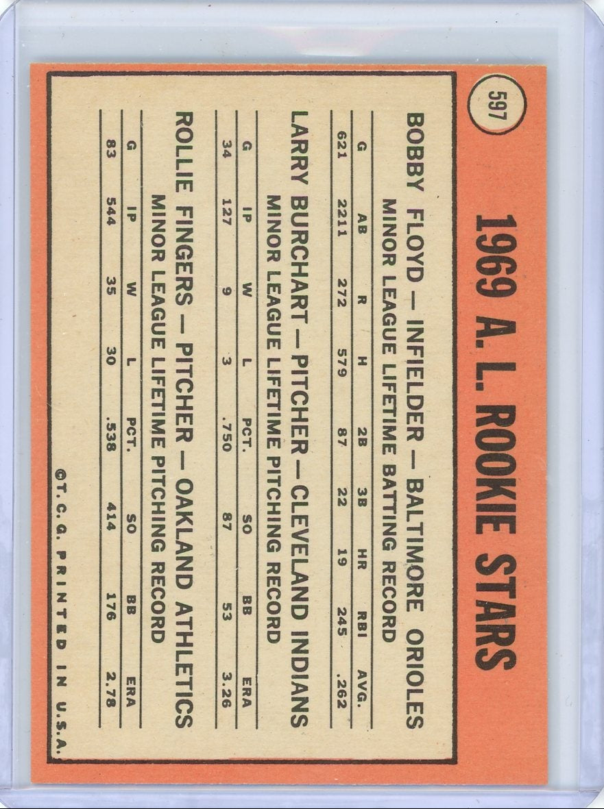 Rollie Fingers/Larry Burchart/Bob Floyd 1969 Topps AL Rookie Stars #597