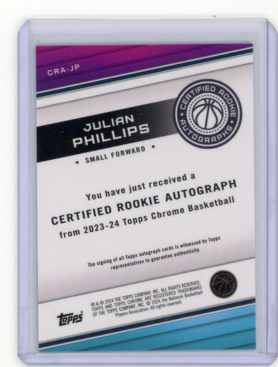 Julian Phillips 2023 Topps Chrome Basketball Certified Rookie Autograph #CRA-JP