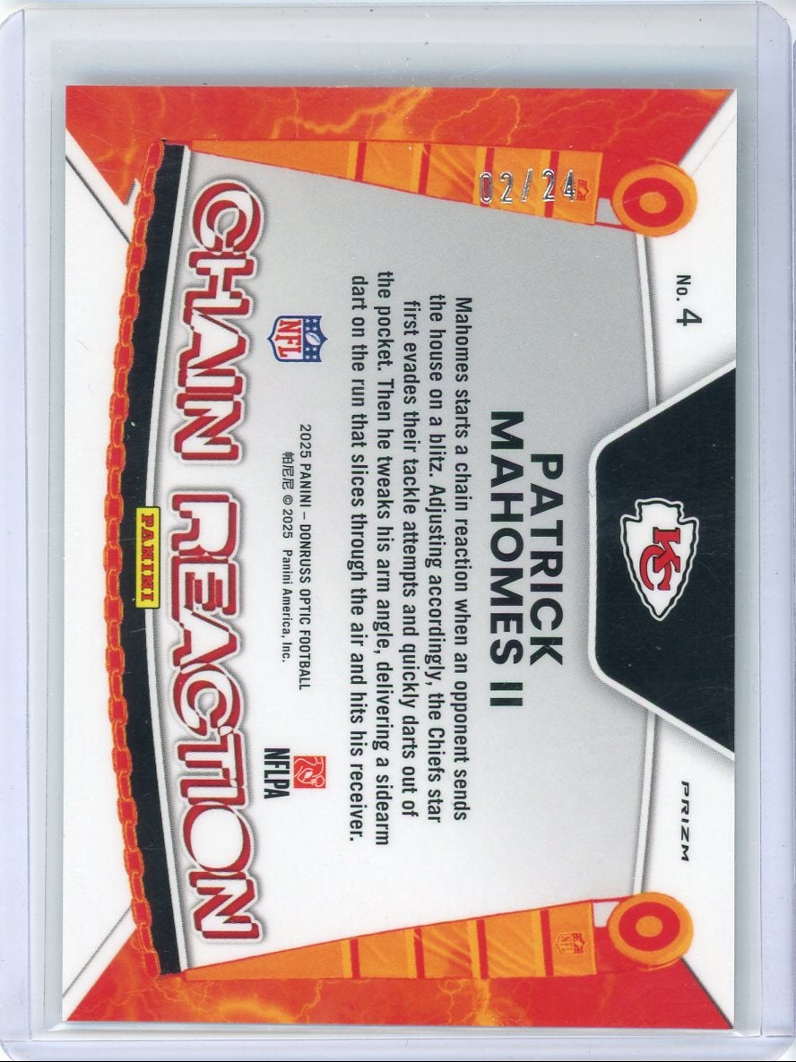 Patrick Mahomes 2025 Panini Donruss Optic Chain Reaction Dragon #'d 02/24