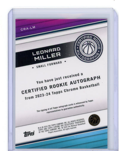 Leonard Miller 2023 Topps Chrome Basketball Certified Rookie Autograph #CRA-LM