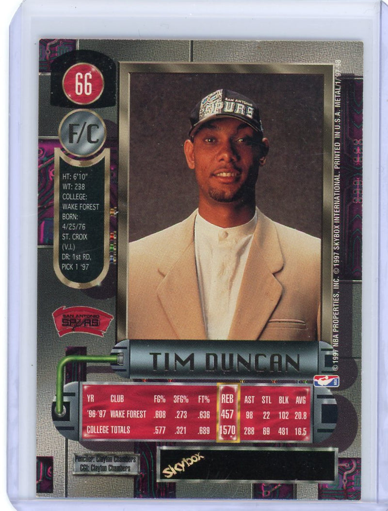 Tim Duncan 1997-98 Fleer Metal Universe rookie card 