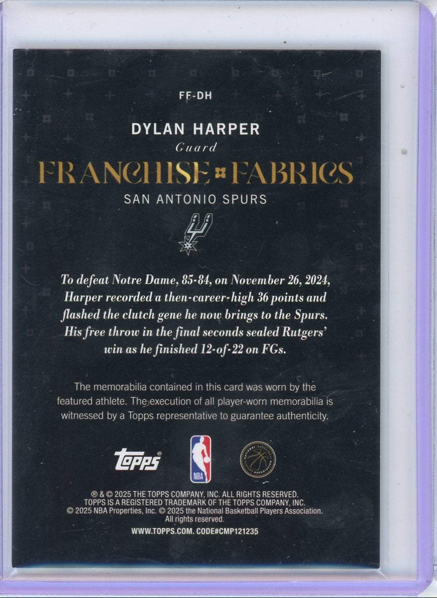 Dylan Harper 2025-26 Topps Franchise Fabrics holo rookie card