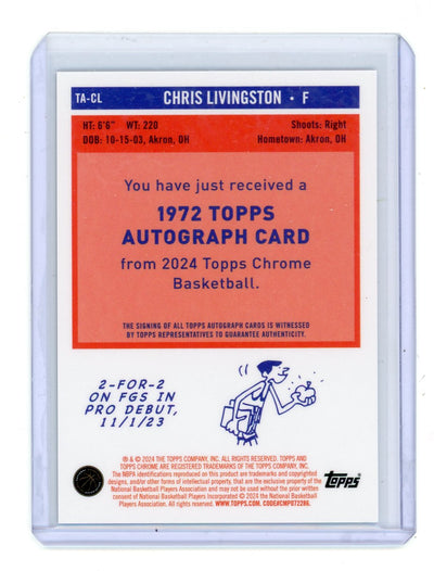 Chris Livingston 2023 Topps Chrome Basketball 1972 Topps Autograph Rookie #TA-CL