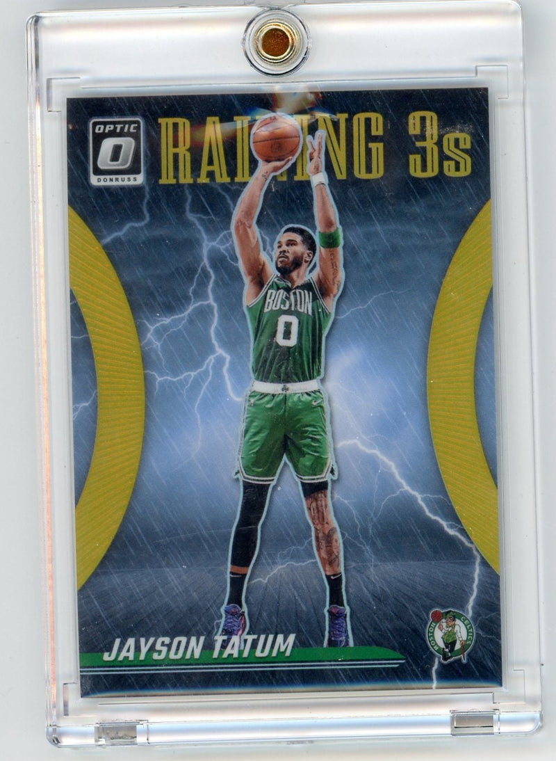 Jayson Tatum 2023-24 Panini Donruss Optic Raining 3s gold prizm 