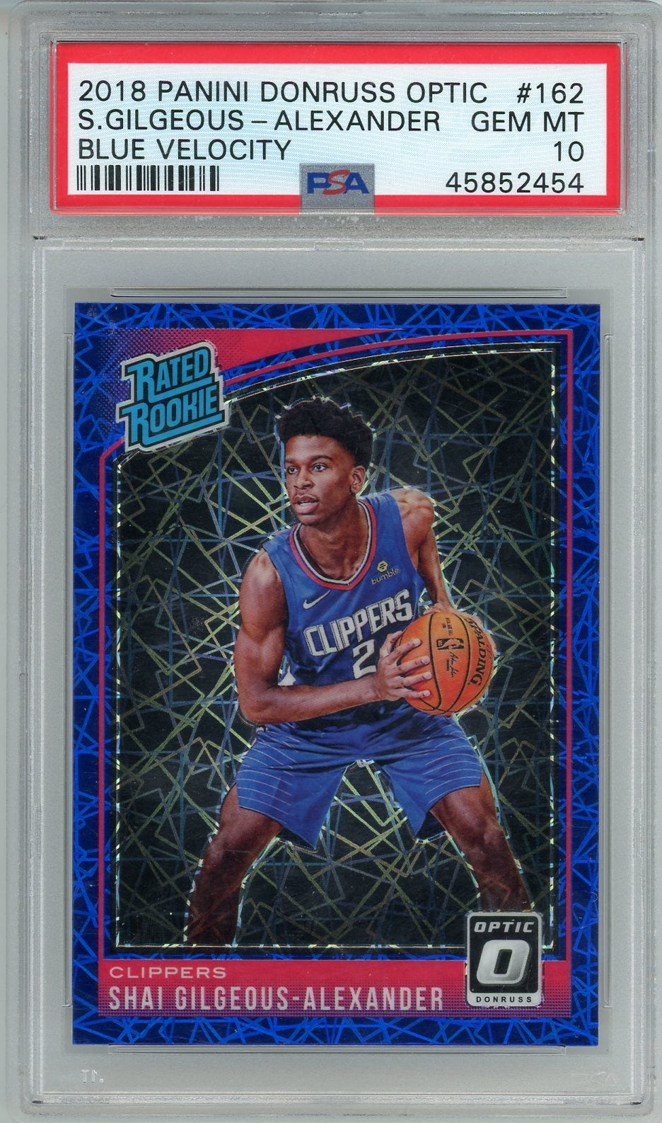 Shai Gilgeous-Alexander 2018 Panini Donruss Optic Blue Velocity rookie card PSA 10