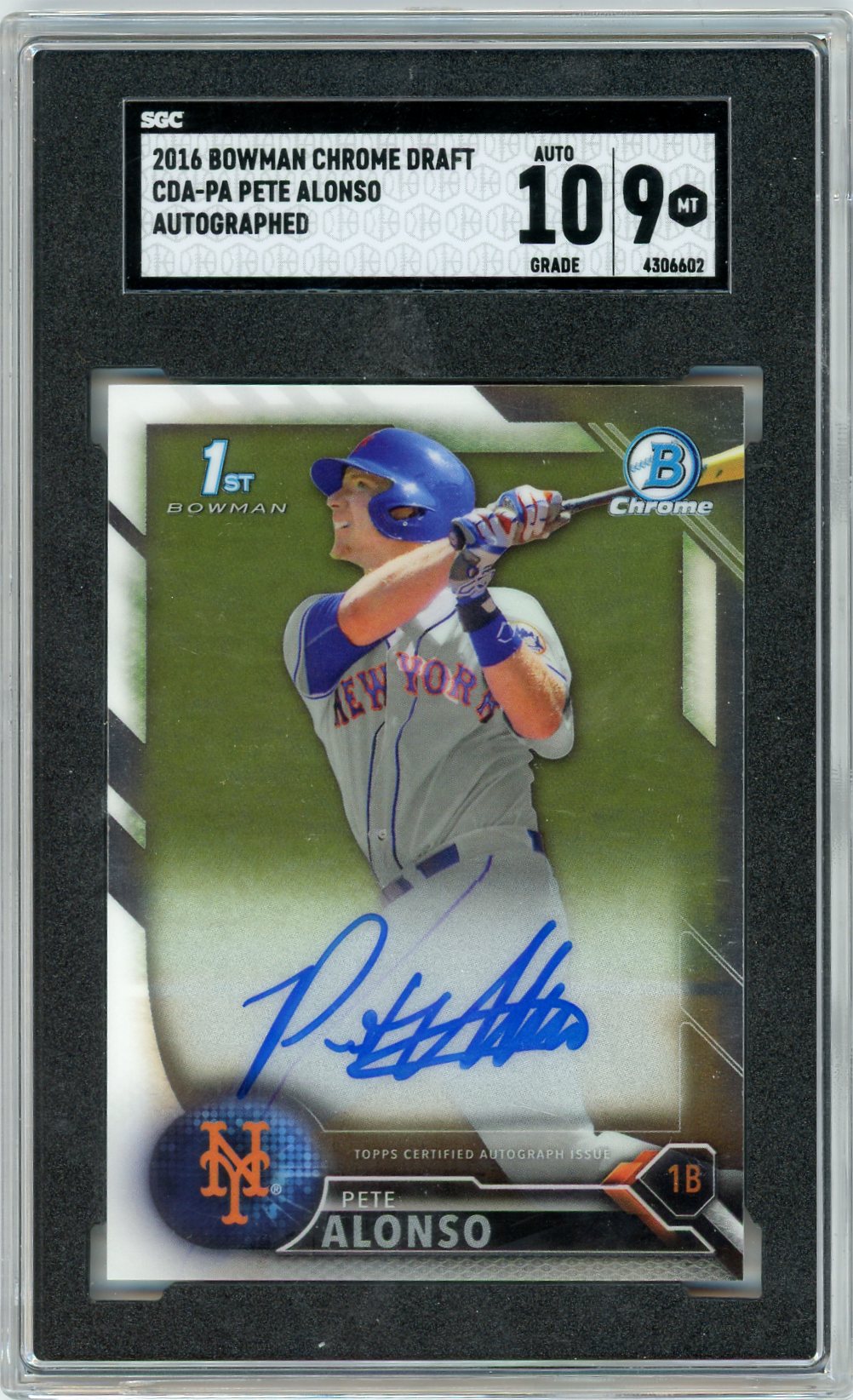 Pete Alonso 2016 1st Bowman Chrome Draft autograph SGC 9 AUTO 10