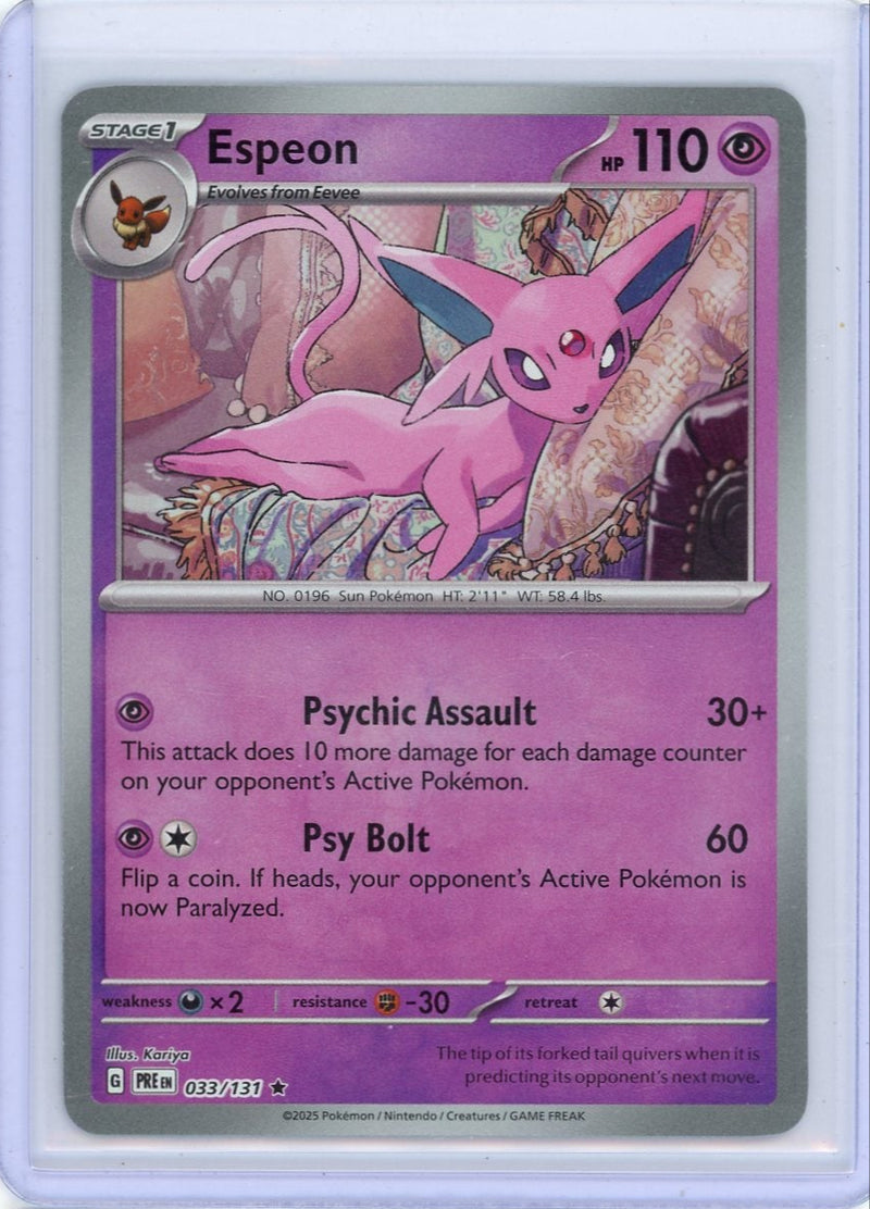 Espeon 2025 Pokemon Prismatic Evolutions Master Ball holo 