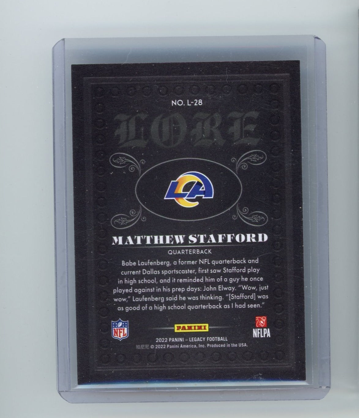 Matthew Stafford 2022 Panini Legacy "Lore"