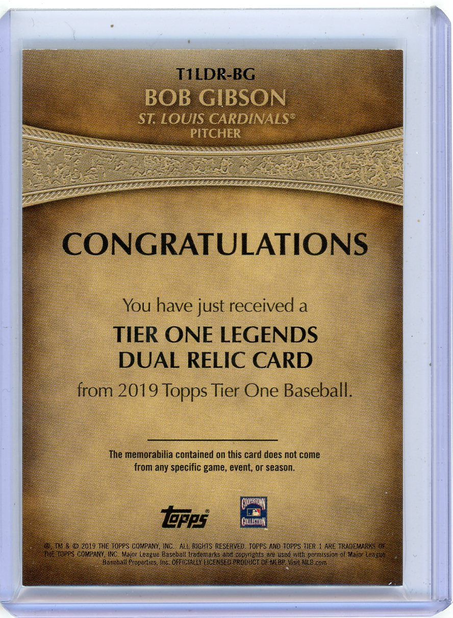 Bob Gibson 2019 Topps Tier One Legends Dual Relic #'d 13/25