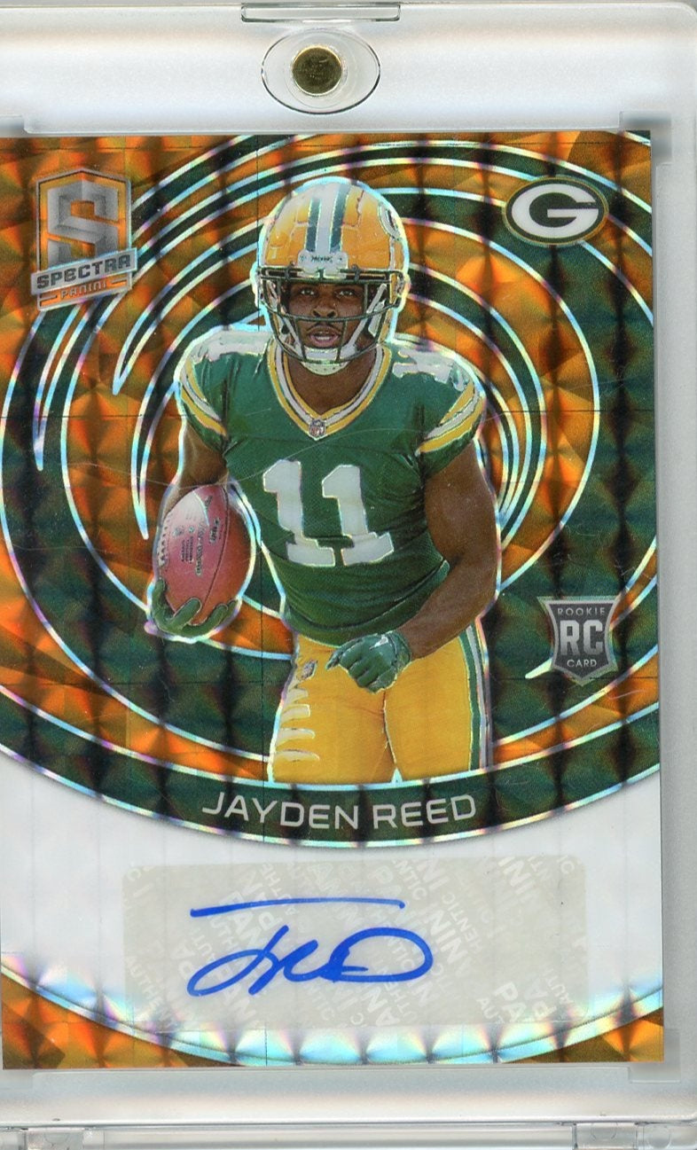 Jayden Reed 2023 Panini Spectra orange prizm autograph rookie card #'d 02/10