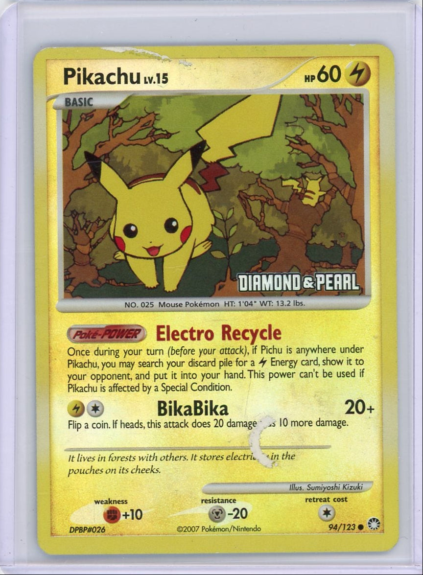 Pikachu 2007 Pokemon Burger King Diamond & Pearl promo reverse holo (stamped) DMG #94/123