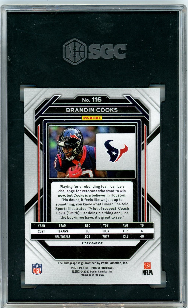 Brandin Cooks 2022 Panini Prizm autograph SGC 10 AUTO 10