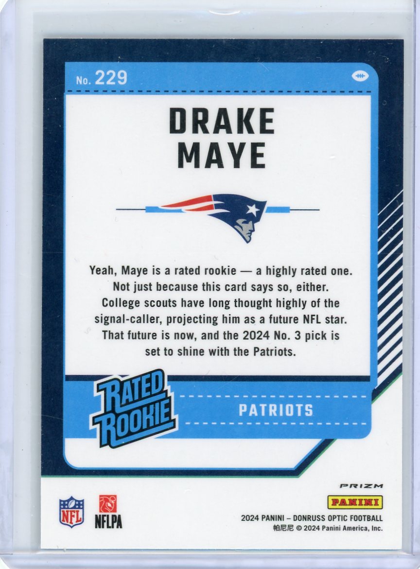 Drake Maye 2024 Panini Optic Silver Prizm RC