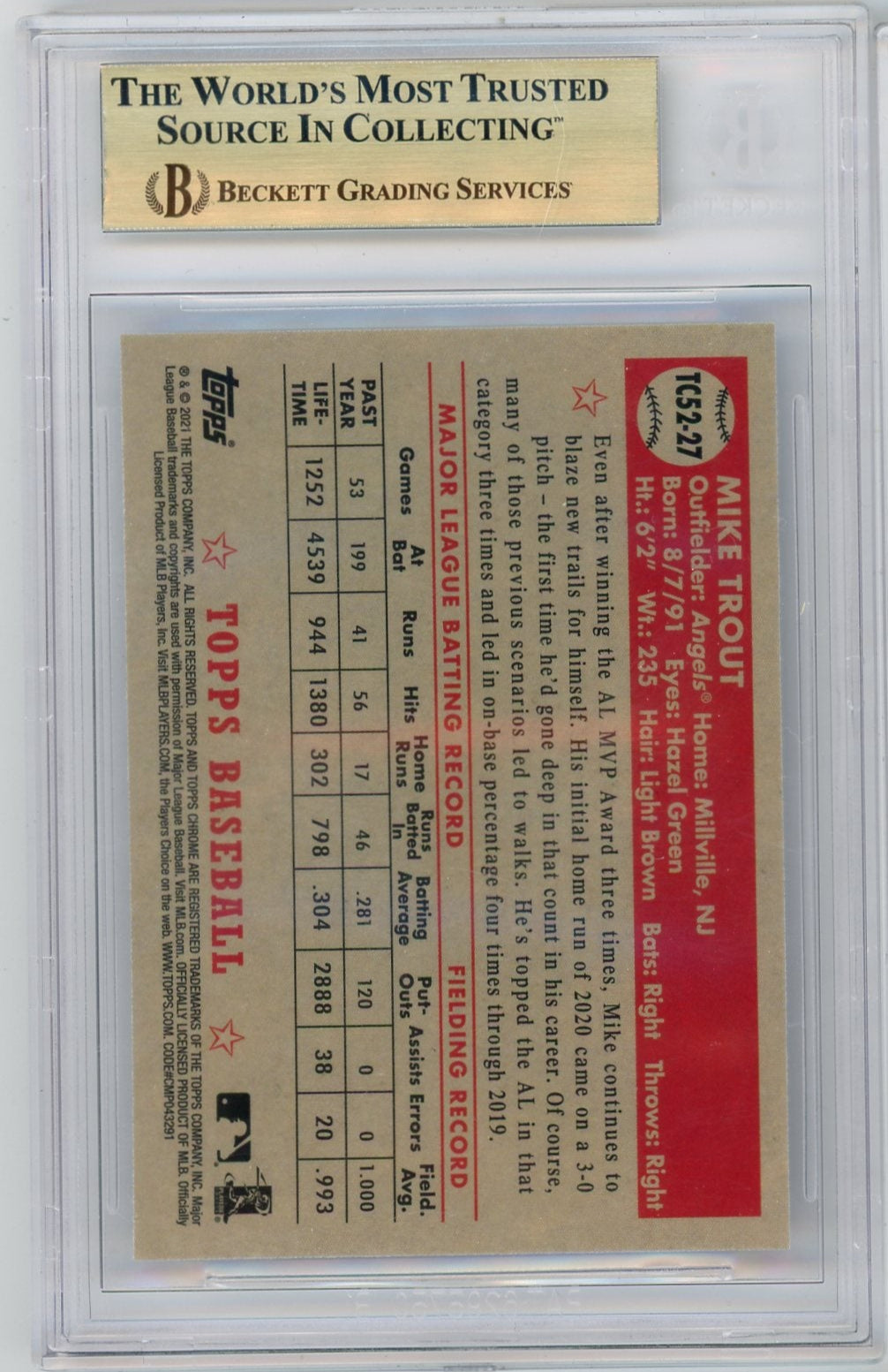 Mike Trout 2021 Topps Chrome '52 Redux BGS 9.5