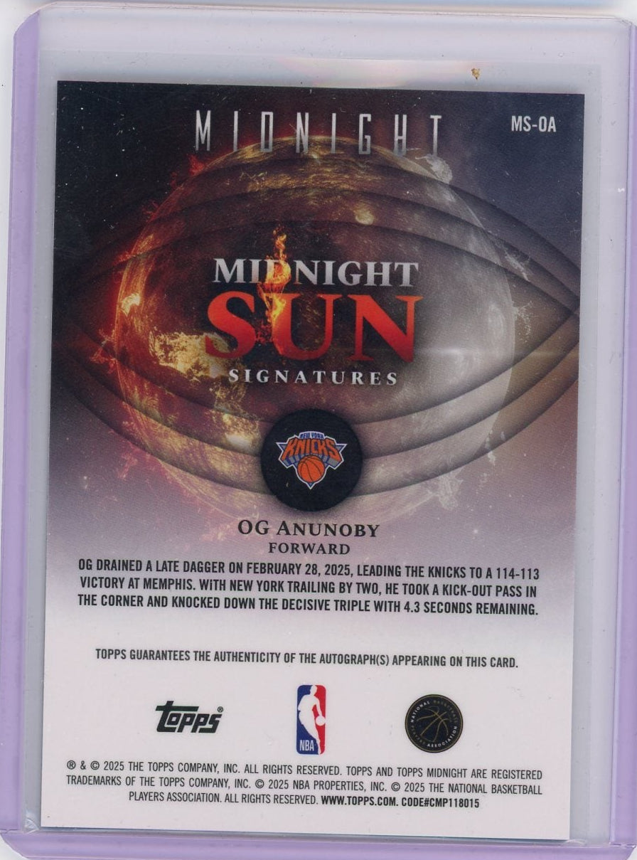 OG Anunoby 2025 Topps Midnight Sun Signatures