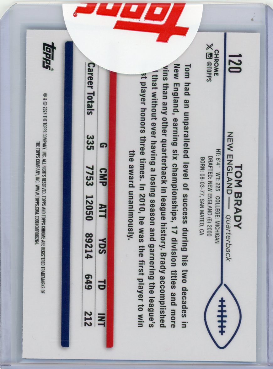 Tom Brady 2024 Topps Chrome Blue Sonar Refractor #'d 073/150
