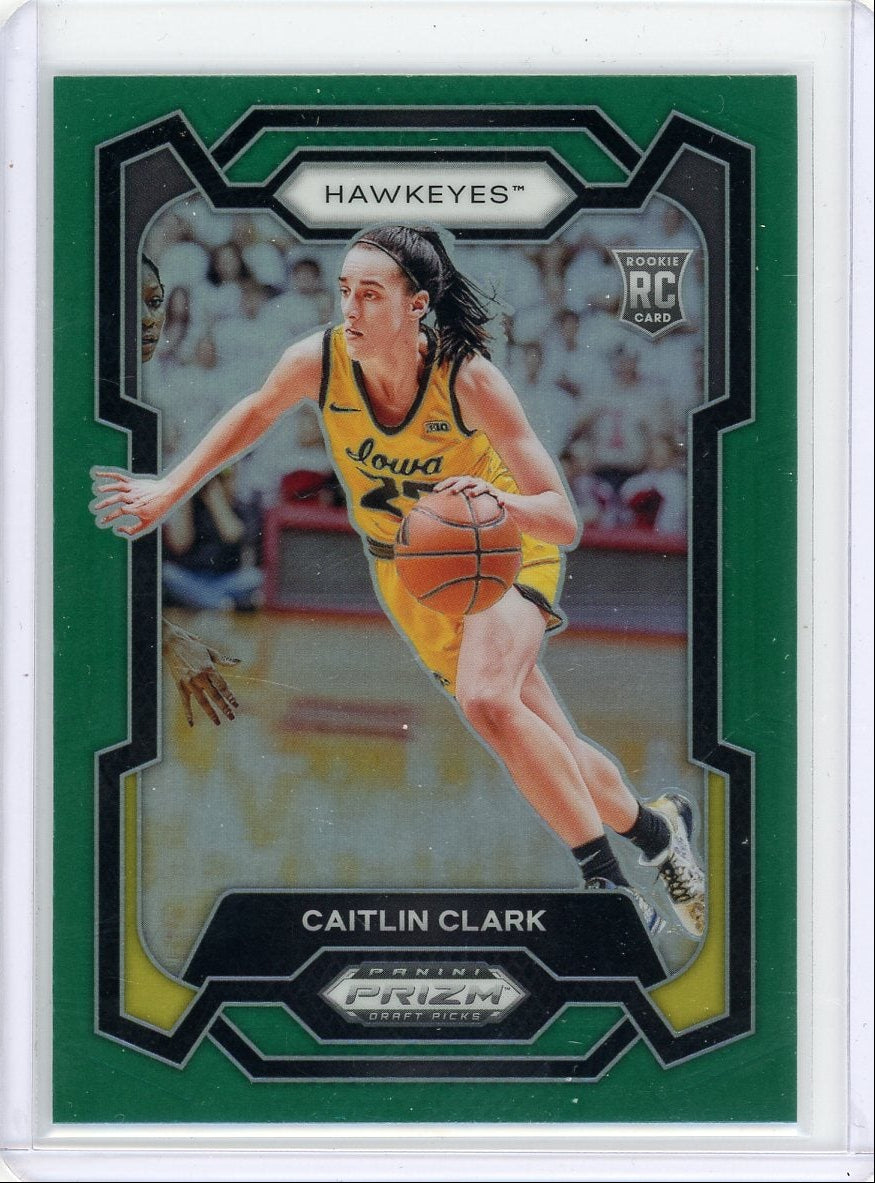 Caitlin Clark 2024 Panini Prizm Draft Picks Green Prizm RC