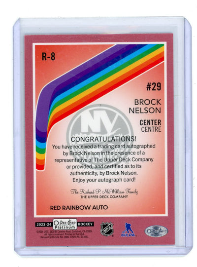 Brock Nelson 2023 Upper Deck O-Pee-Chee Platinum Red Rainbow Auto