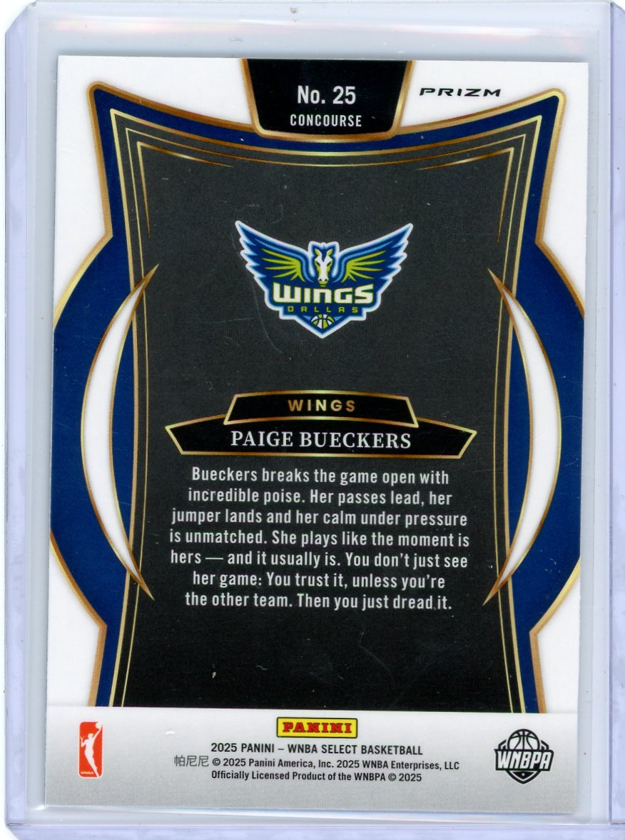 Paige Bueckers 2025 Panini Select WNBA Concourse Silver Prizm RC