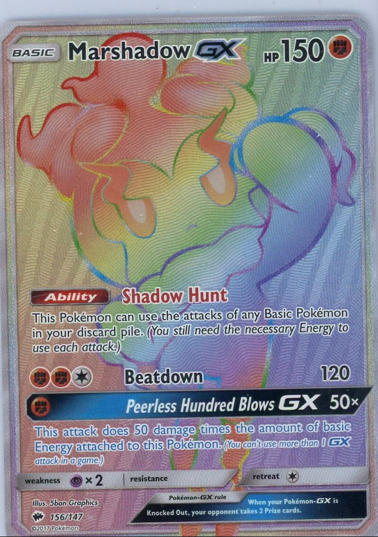 Marshadow GX Pokémon Burning Shadows Rainbow Rare #156/147