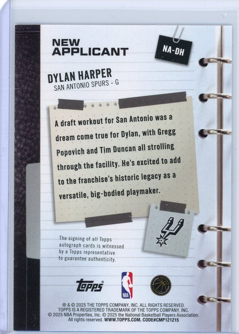 Dylan Harper 2025 Topps New Applicant Rookie Autograph #NA-DH
