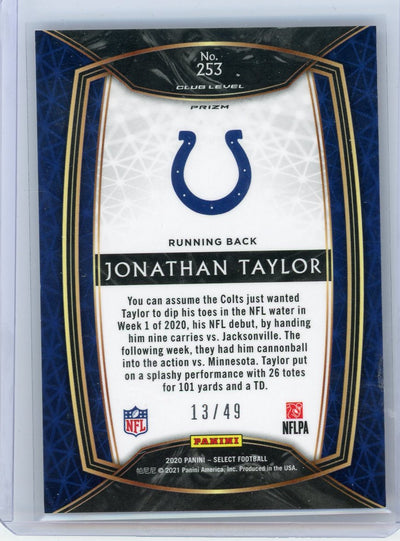 Jonathan Taylor 2020 Panini Select No Huddle red prizm rookie card #'d 13/49