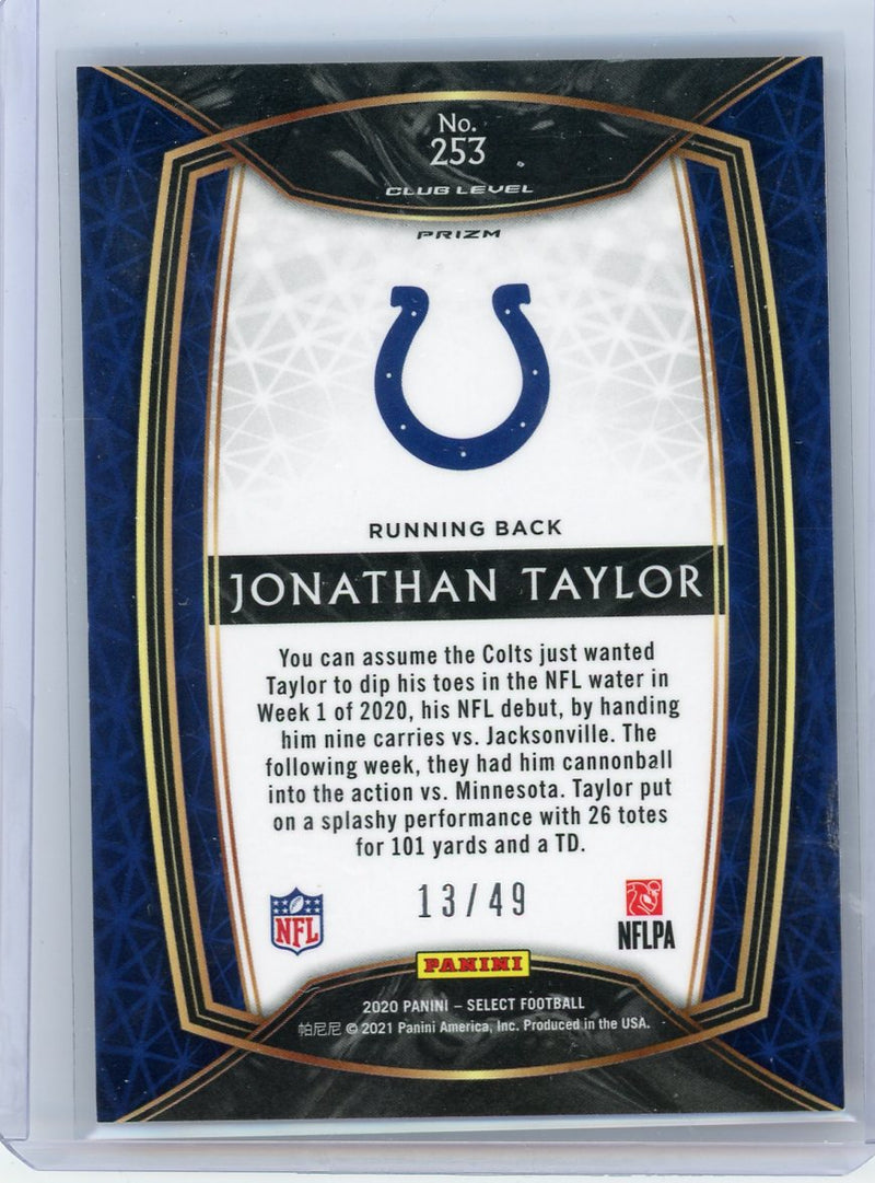 Jonathan Taylor 2020 Panini Select No Huddle red prizm rookie card 