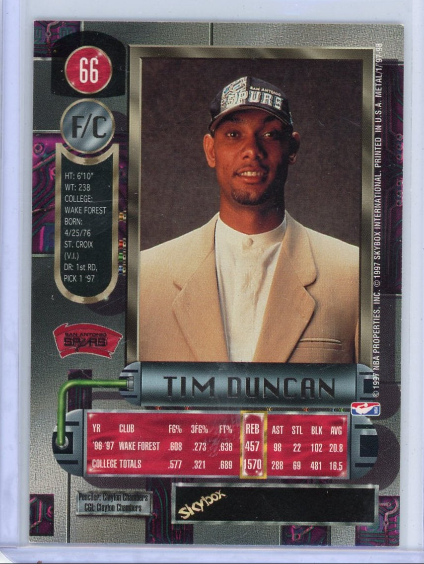 Tim Duncan 1997 Skybox Metal Universe #66