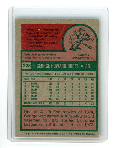 George Brett 1975 Topps Rookie Card #288