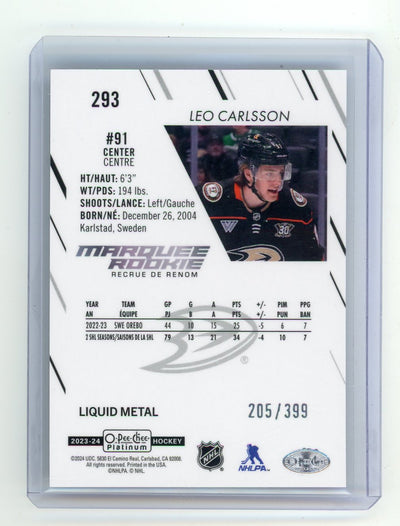 Leo Carlsson 2023 Upper Deck O-Pee-Chee Platinum Liquid Metal Marquee Rookie #'d 205/399