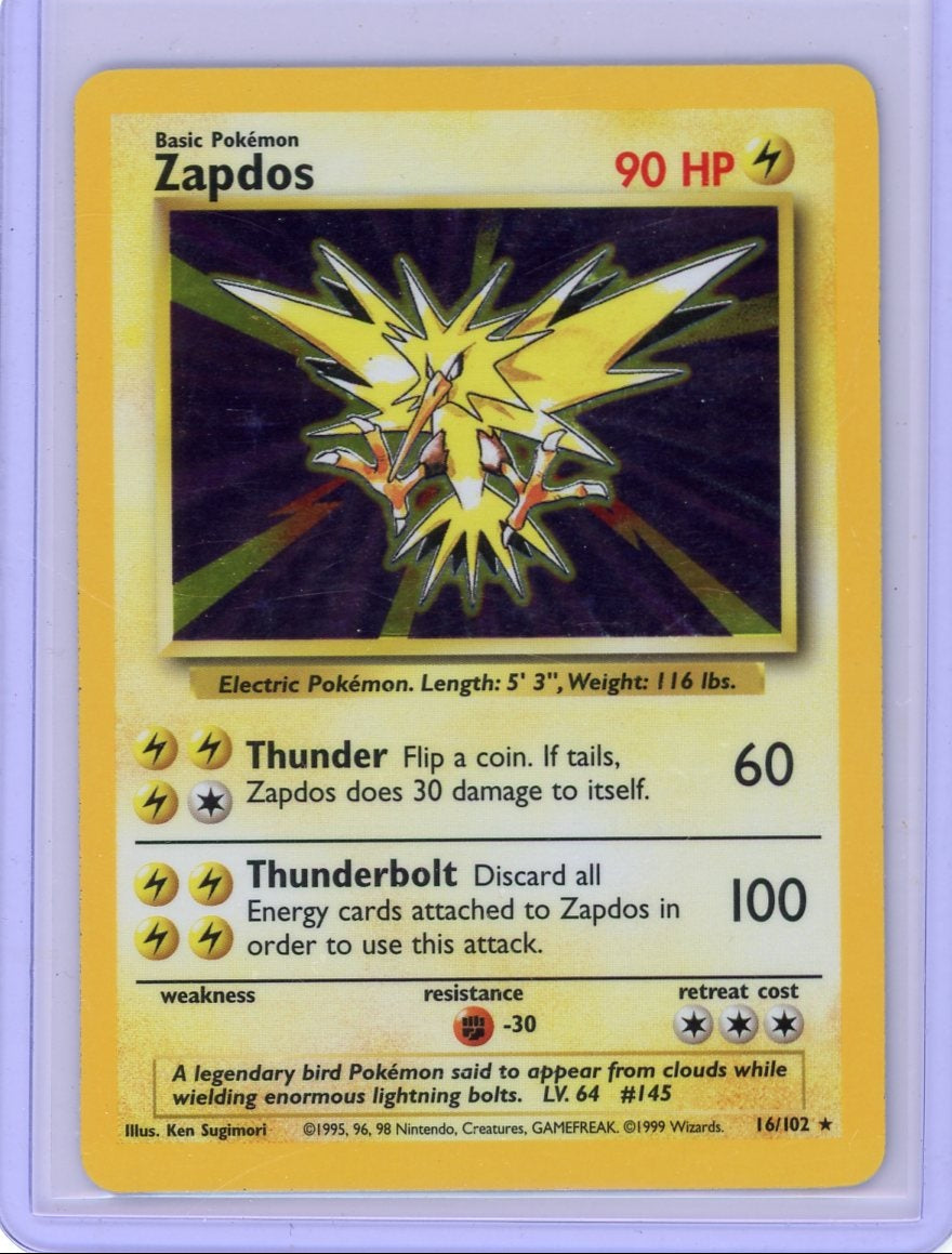 Zapdos 1999 Pokemon Base Set Holo Rare #16/102