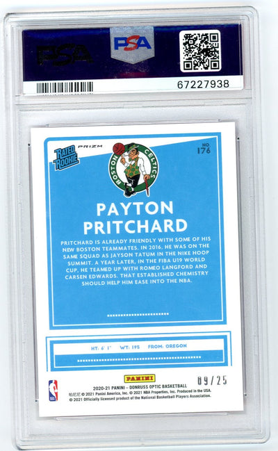 Payton Pritchard 2020 Panini Donruss Optic pink prizm rookie card #'d 09/25 PSA 9