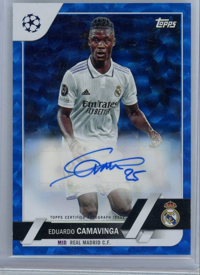 Eduardo Camavinga 2023-24 Topps UEFA autograph blue foilboard #'d 37/99