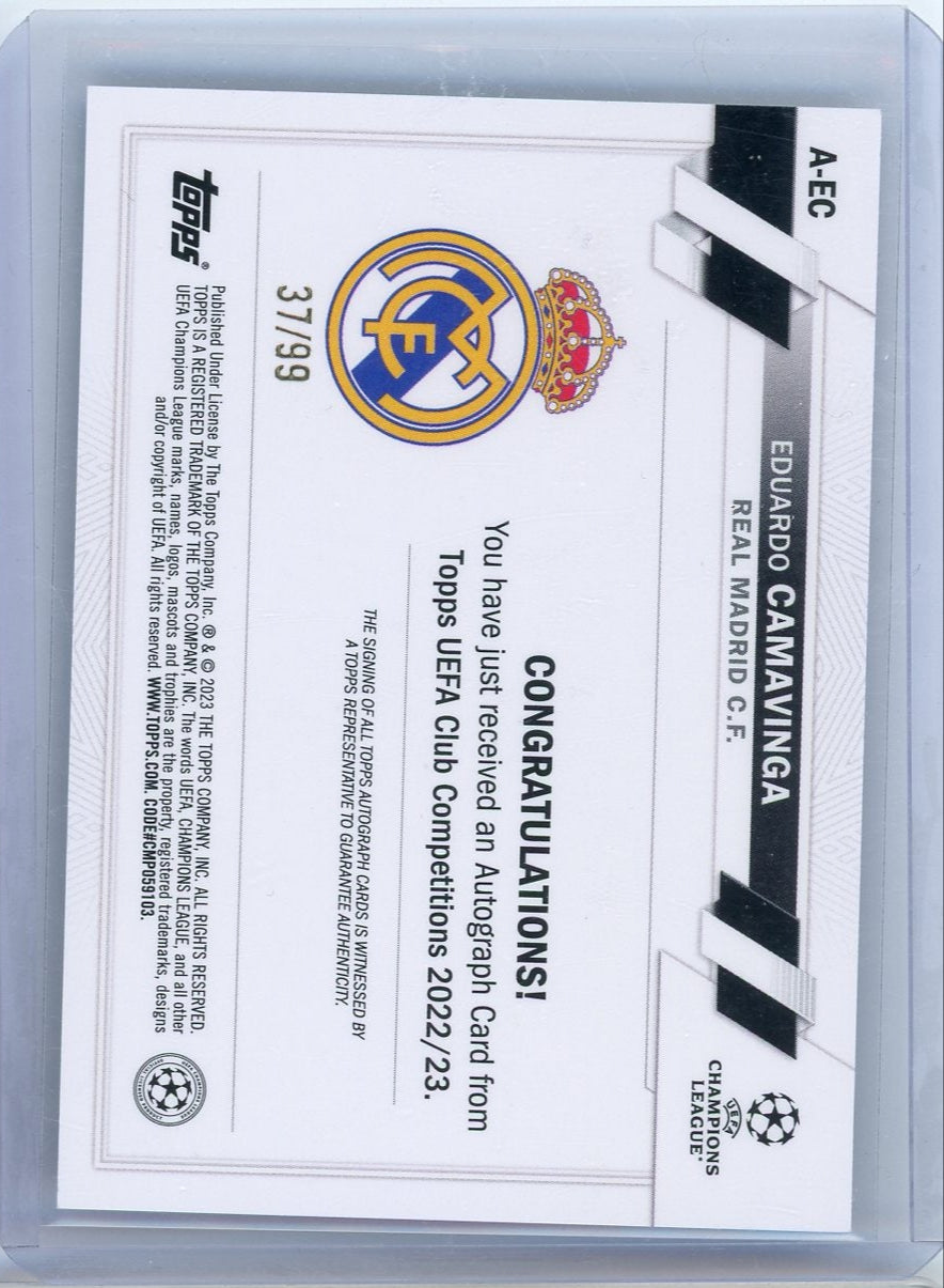 Eduardo Camavinga 2023-24 Topps UEFA autograph blue foilboard #'d 37/99