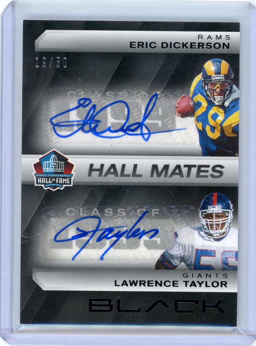 Eric Dickerson/Lawrence Taylor 2025 Panini Black Hall Mates Dual Auto #'d 19/50