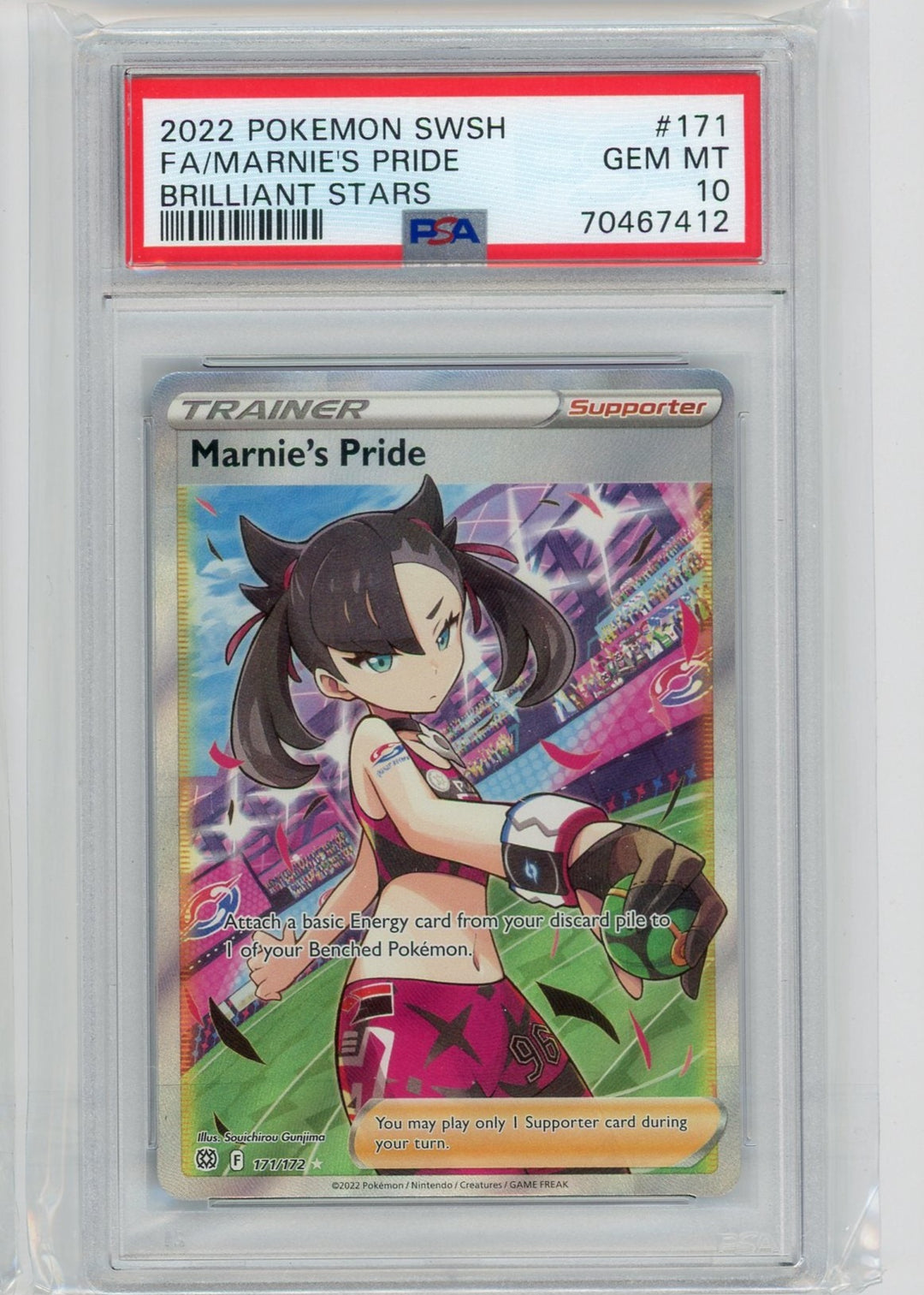 2022 2024 POKEMON SWORD AND SHIELD BRILLIANT STARS 171 FULL ART/MARNIE'S PRIDE PSA 10