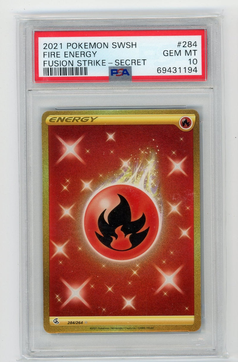 Fire Energy secret rare 2021 Pokemon Fusion Strike PSA 10