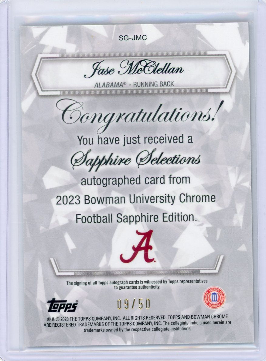 Jase McClellan 2023 Bowman Chrome Sapphire Selections auto gold ref. #'d 09/50