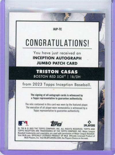 Triston Casas 2023 Topps Inception autograph relic rookie card #'d 110/125