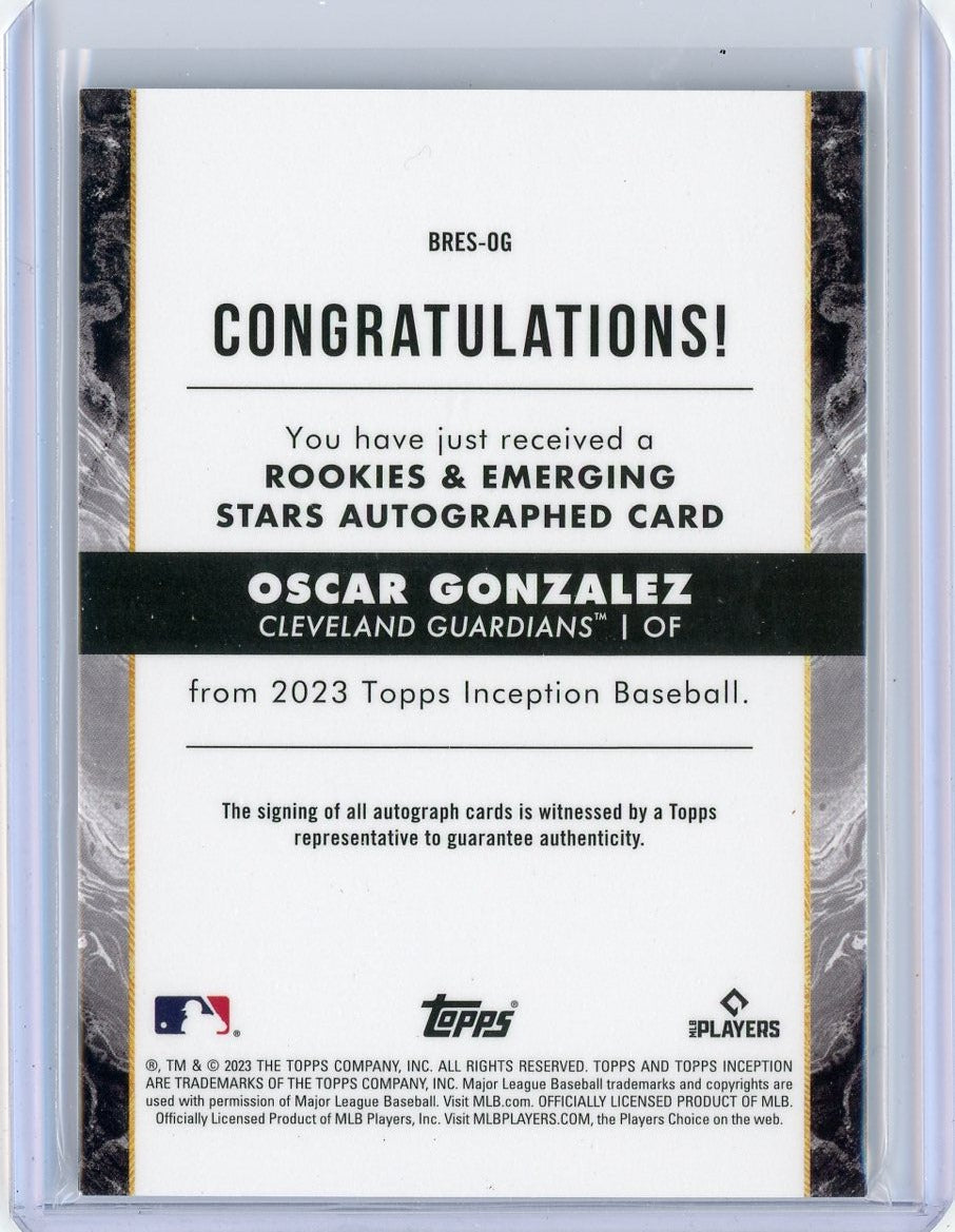 Oscar Gonzalez 2023 Topps Inception autograph rookie card #'d 098/249