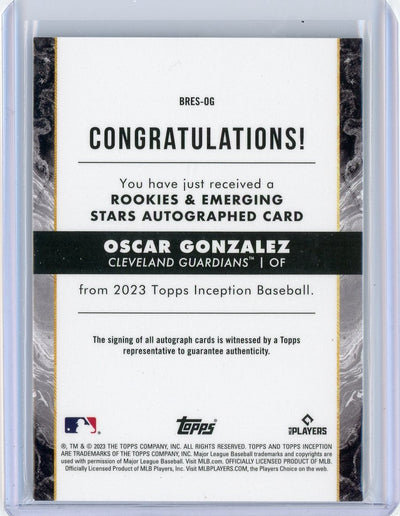 Oscar Gonzalez 2023 Topps Inception autograph rookie card #'d 098/249