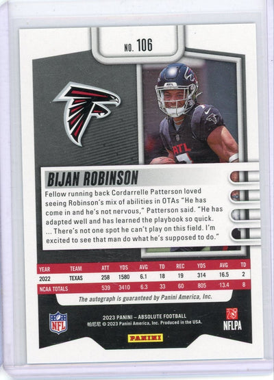 Bijan Robinson 2023 Absolute Rookie Auto #14/25 color match!