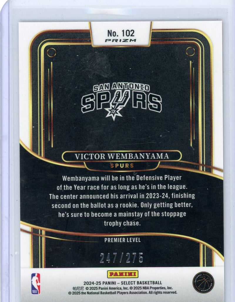 Victor Wembanyama 2024-25 Select Premier Level Orange Cracked Ice /275