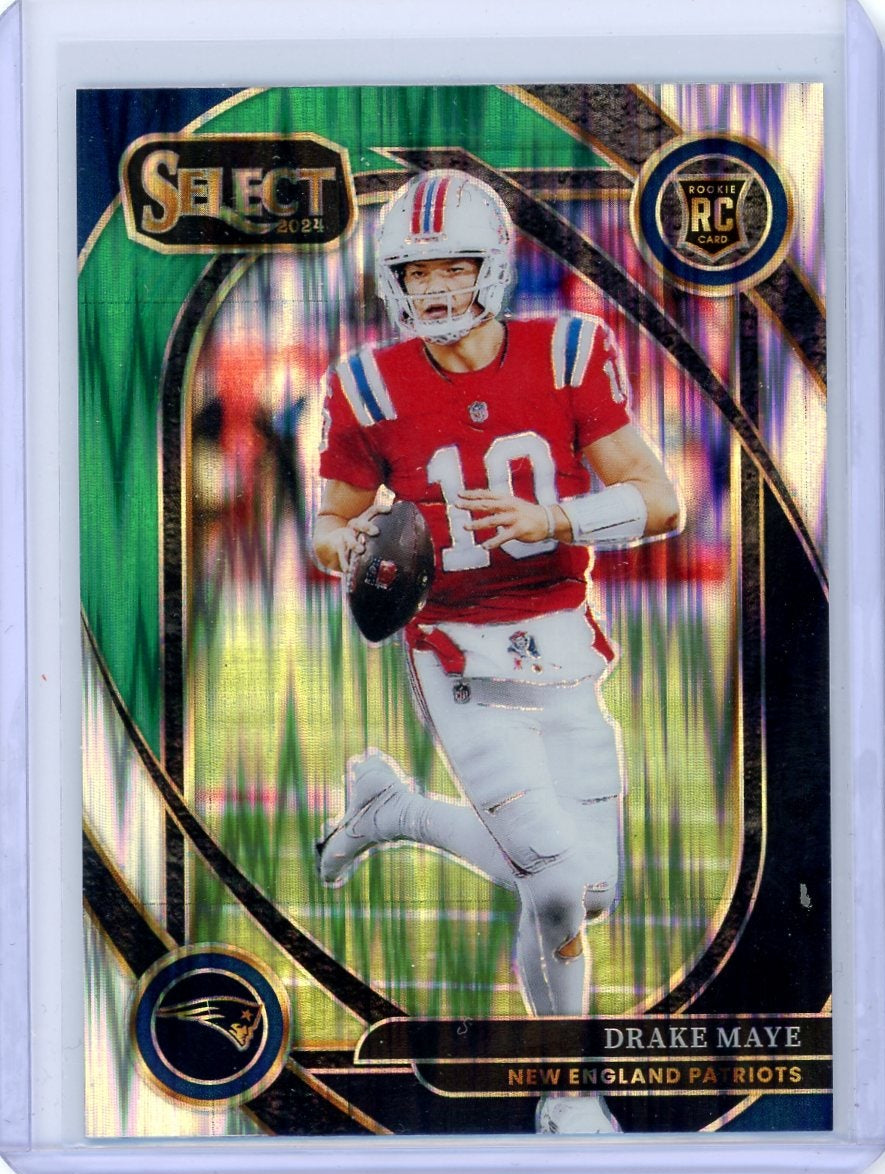 Drake Maye 2024 Panini Select Black & Green Prizm Shock Club Level #218 RC