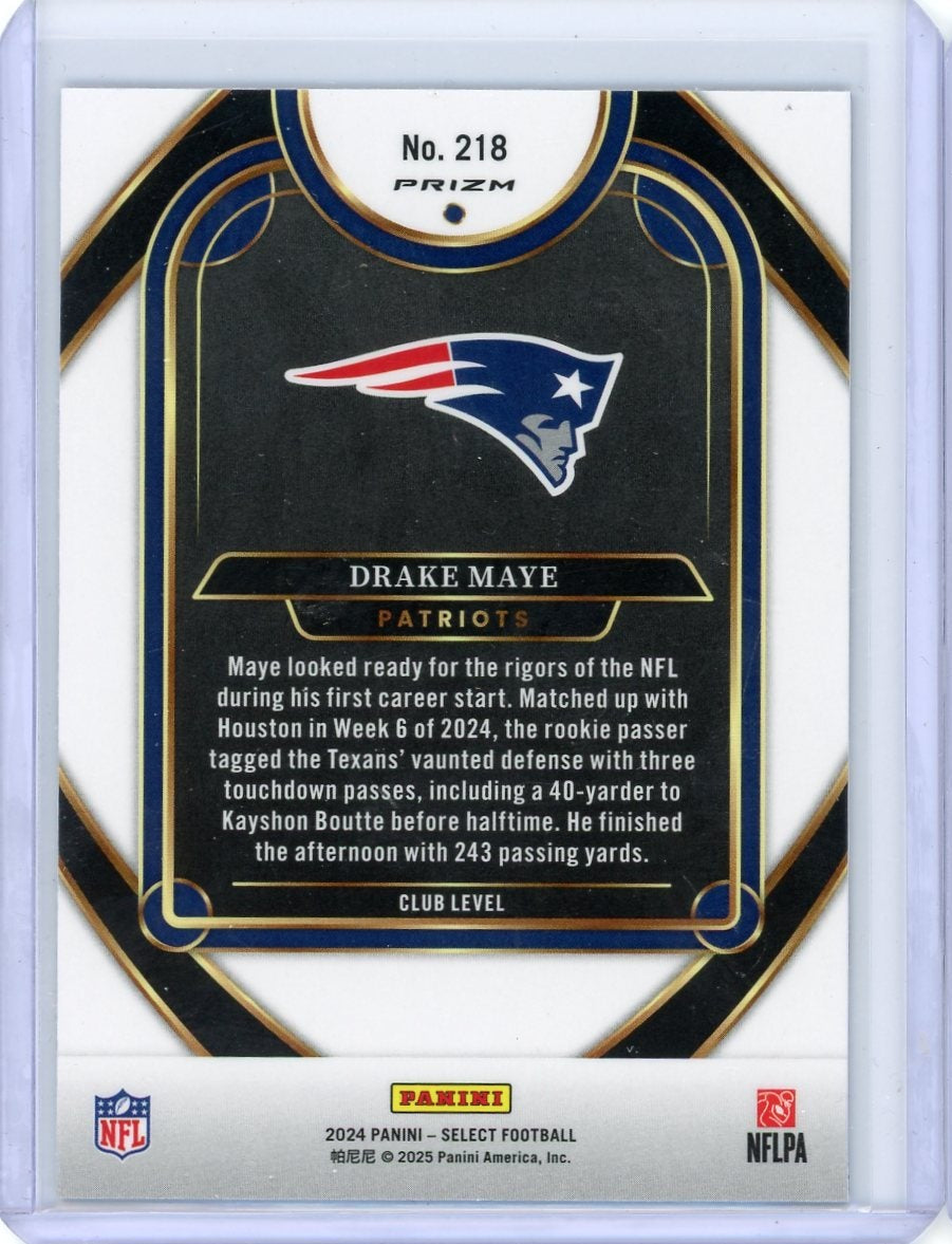 Drake Maye 2024 Panini Select Black & Green Prizm Shock Club Level #218 RC