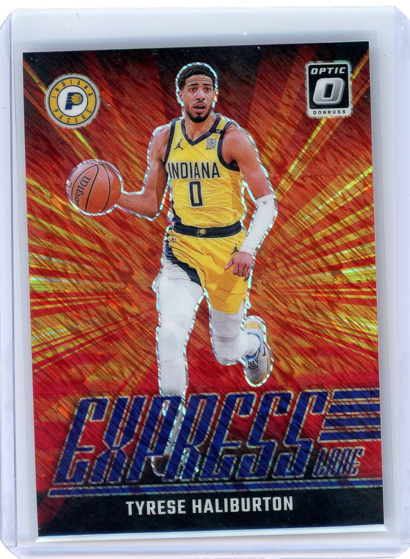 Tyrese Haliburton 2024-25 Panini Donruss Optic Express Lane Purple Shimmer Prizm