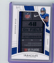 Evan Engram 2019 Panini Immaculate Jumbo Relic Laundry Tag #'d 2/5