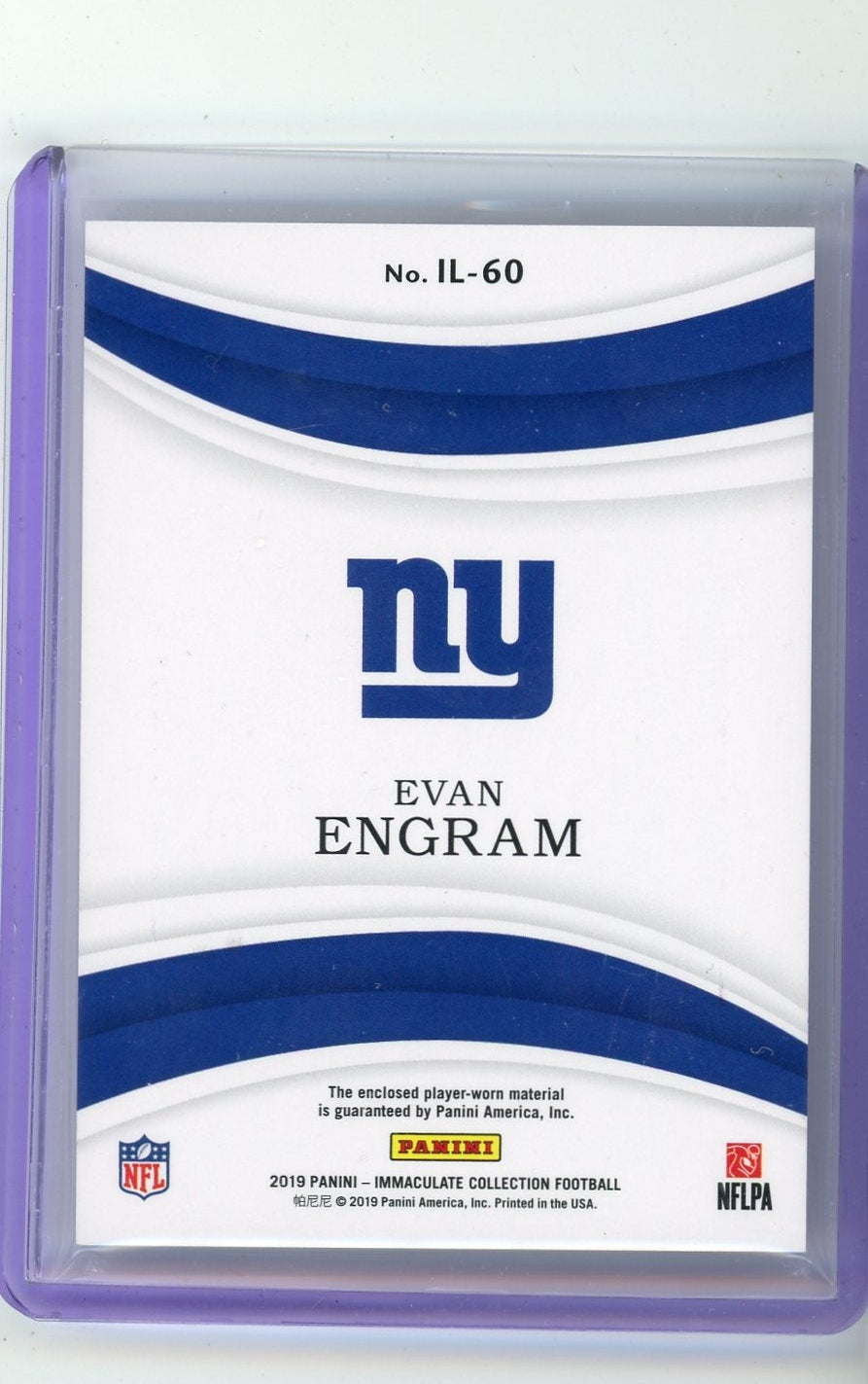 Evan Engram 2019 Panini Immaculate Jumbo Relic Laundry Tag #'d 2/5