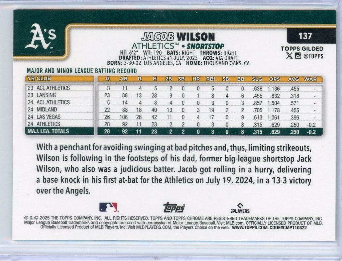 Jacob Wilson 2025 Topps Gilded #'d /5